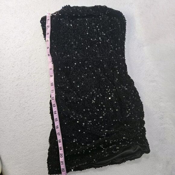 Shein Black Sequin Tube Dress Sz S Ruched Lined Zip - Picture 3 of 5